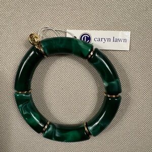 Caryn Lawn Green Marbled Resin & Gold Stretch Statement Bracelet